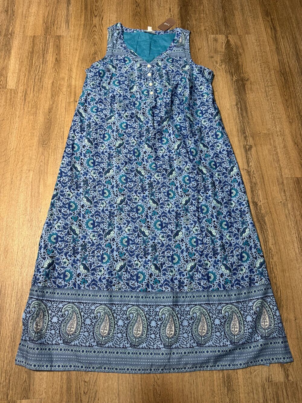 J.Jill PureJill Women's Blue Floral Sleeveless Maxi Dress